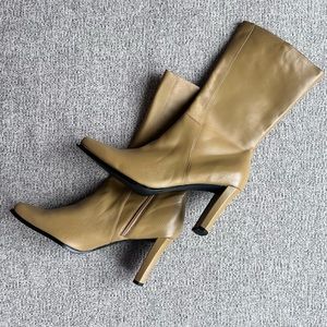 Vintage Mid-Calf Genuine Leather Heeled Boots